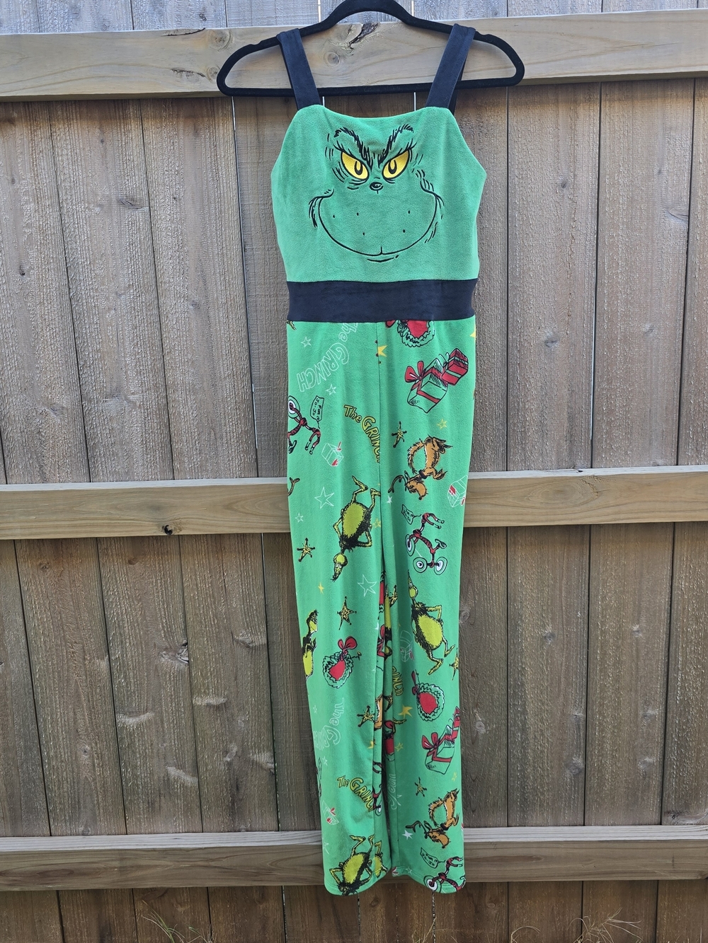 Dr Seuss Grinch Jumpsuit Womens Small Green Fleece Pajama Loungewear One-piece